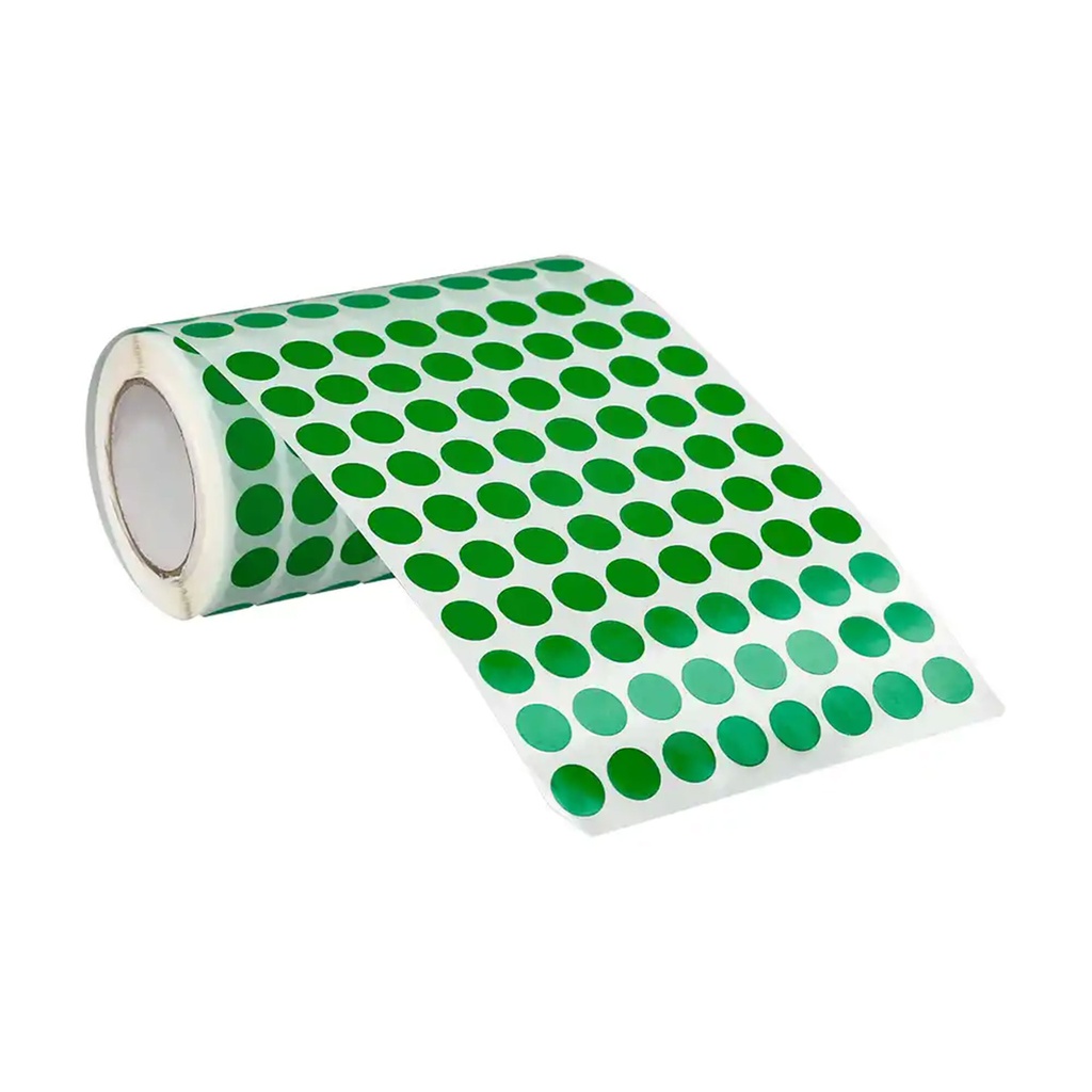 Rollo de gomets adhesivos adhesivos circulares 10,5 mm verdes en rollo Liderpapel