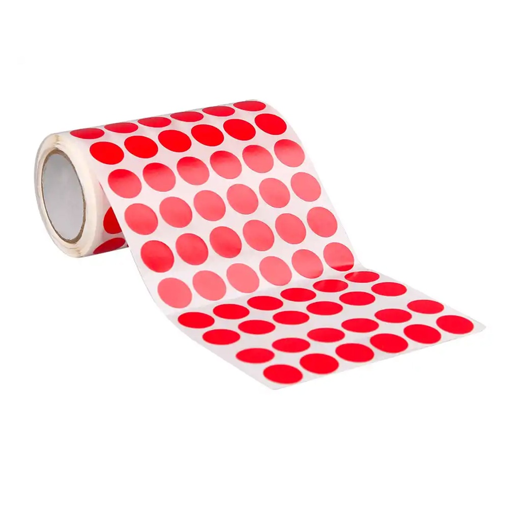 Rollo de gomets adhesivos adhesivos circulares 15 mm rojos en rollo Liderpapel