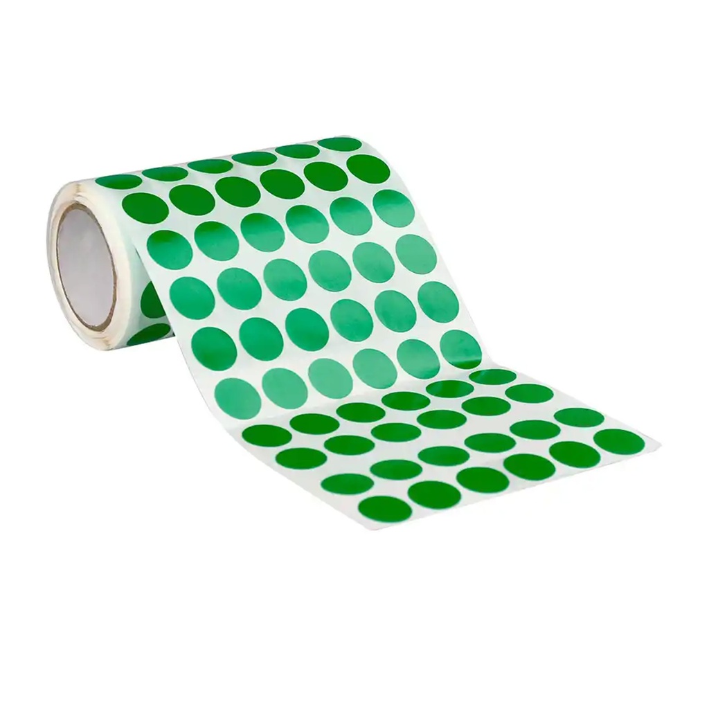 Rollo de gomets adhesivos adhesivos circulares 15 mm verdes en rollo Liderpapel