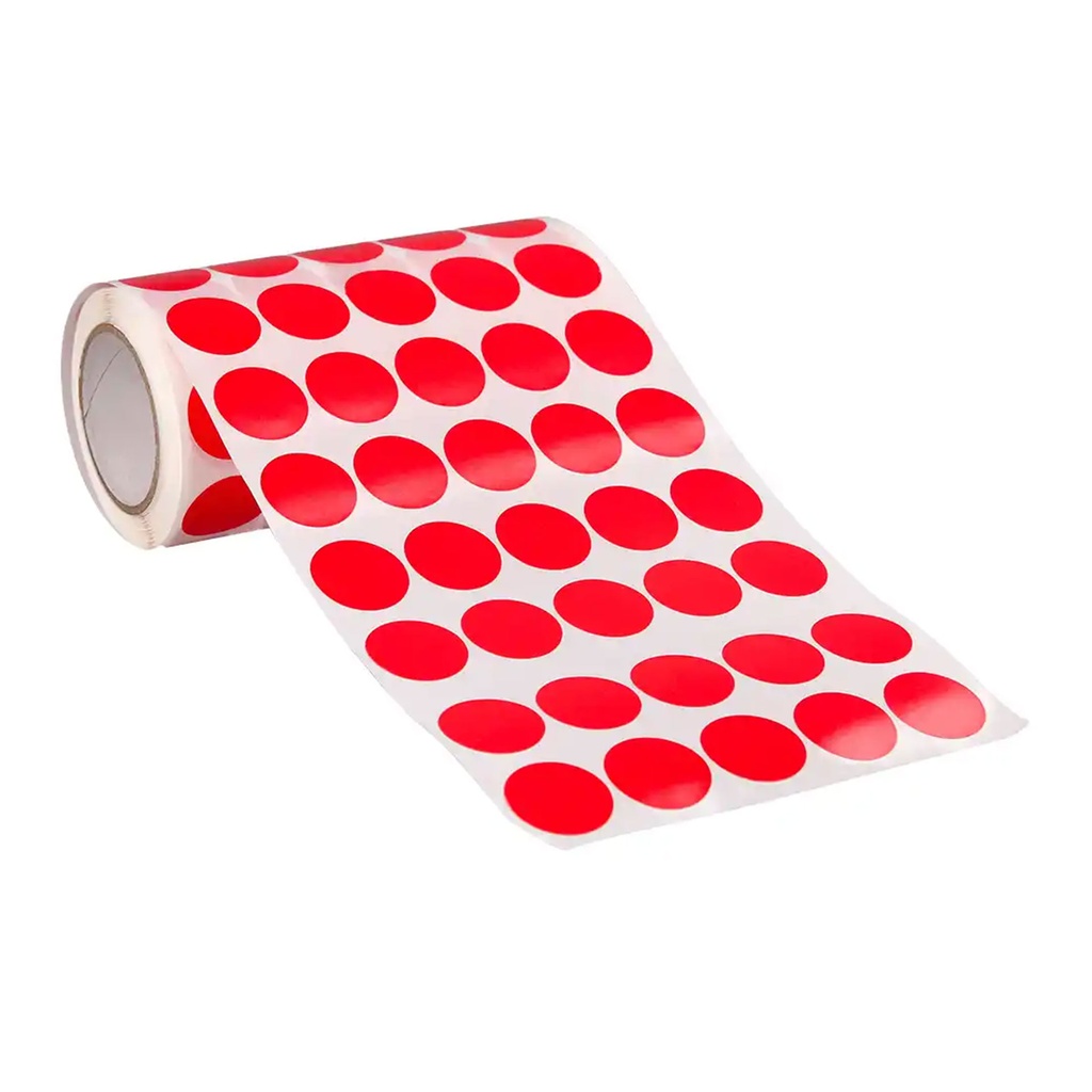 Rollo de gomets adhesivos adhesivos circulares 20 mm rojos en rollo Liderpapel