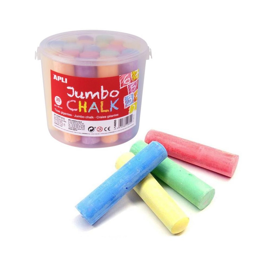 Tizas grandes de colores para suelo Jumbo Chalk Apli en caja de 20 tizas
