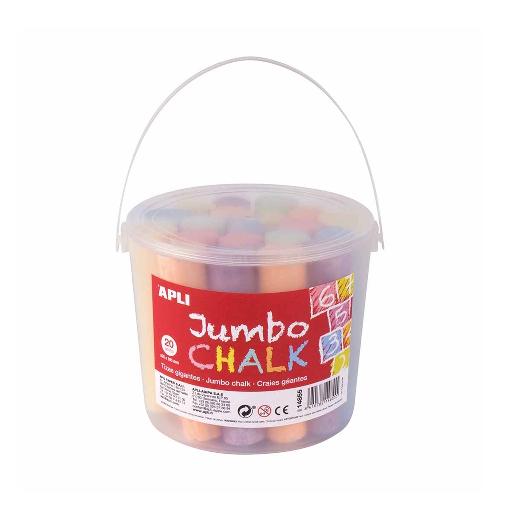 Tizas grandes de colores para suelo Jumbo Chalk Apli en bote fácil de transportar