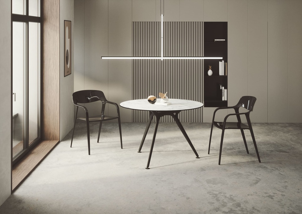 Mesa auxilar Arkitek de Actiu con diseño de patas de aluminio en blanco con superfice porcelánica