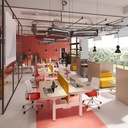 Oficina moderna con mesa Mobility doble de Actiu con estructura blanca