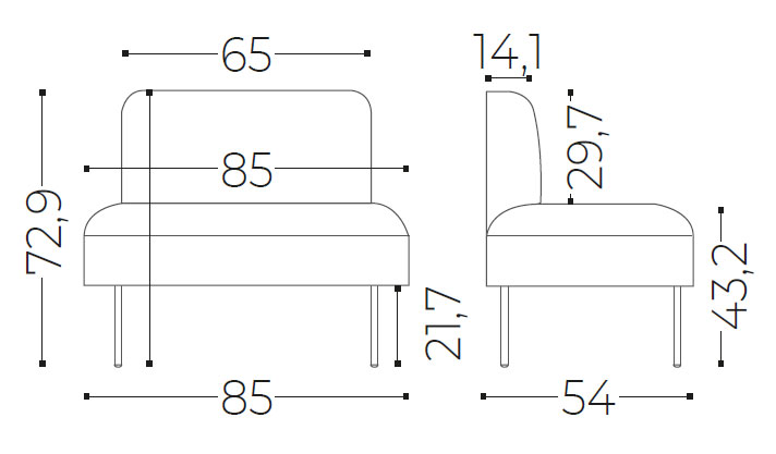 Medidas de butaca soft seating Qyos