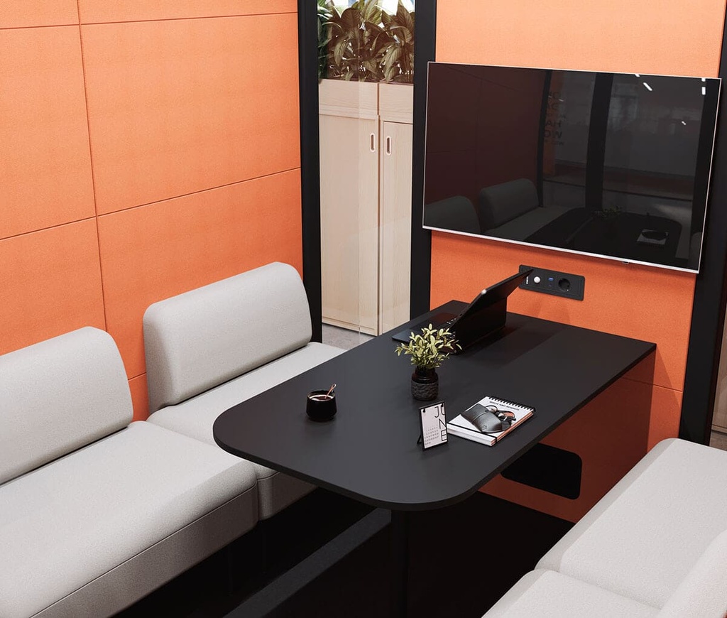 Cabina Qyos 400 con butacas grises en el interior