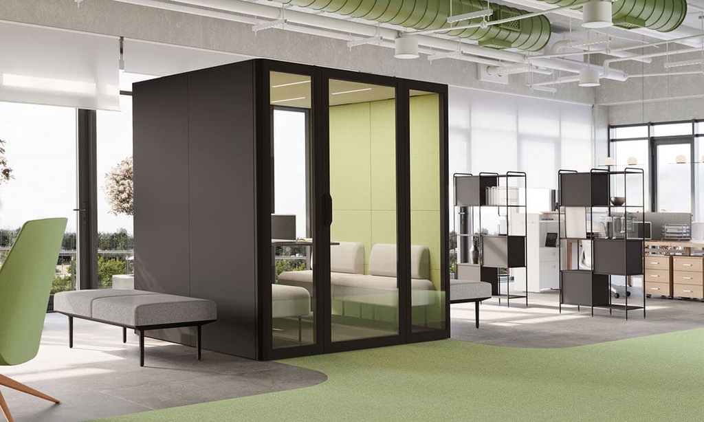 Cabinas insonorizadas Qyos 400 de Actiu para reuniones con asientos