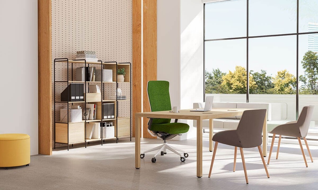 Estantería Tubbe de Actiu con silla TNK Flex y Noom