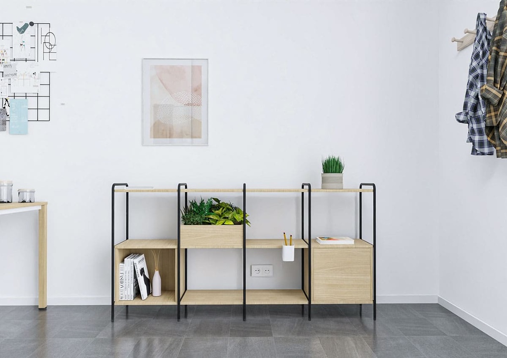 Configuración de estantería Tubbe de Actiu con estructura negra