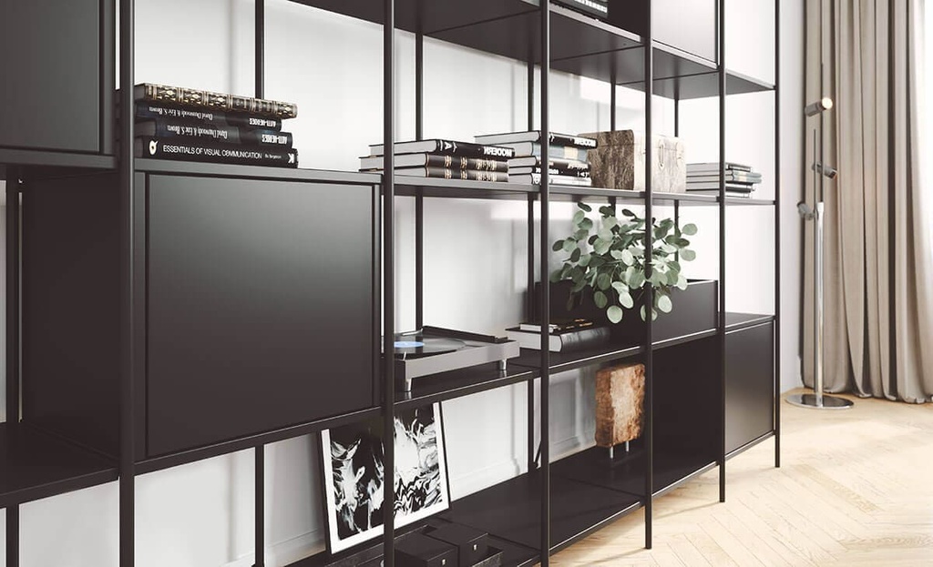 Detalles de estantería Tubbe de Actiu con estructura negra