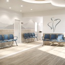 Bancada Spacio azul en sala de espera de clínica dental o de fisioterapia