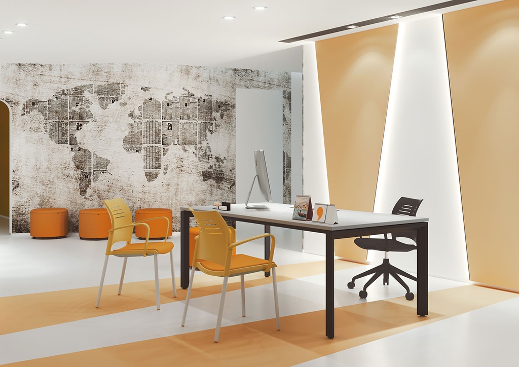 Despacho moderno con sillas Spacio negra con ruedas y amarillo confidente