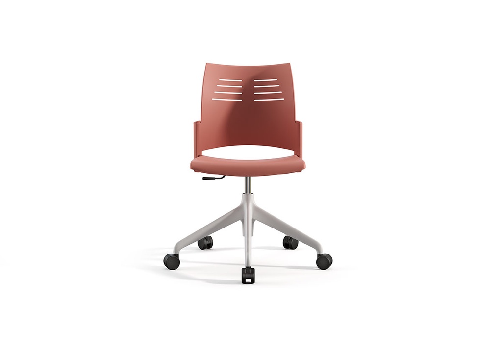 Silla Spacio de Actiu con base en blanco con brazos y carcasa en rosa coral