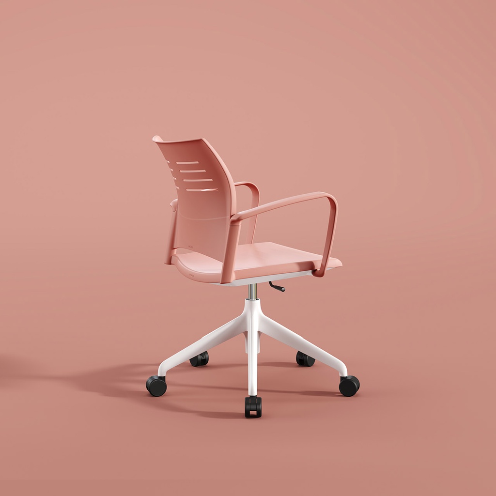 Silla Spacio de Actiu con base en blanco y brazos y carcasa en rosa coral