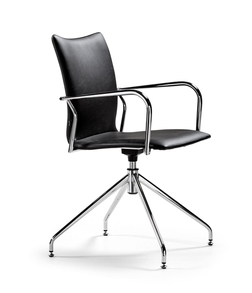 Vista 3/4 frontal de silla Ikara para visitas con tapizado negro integral