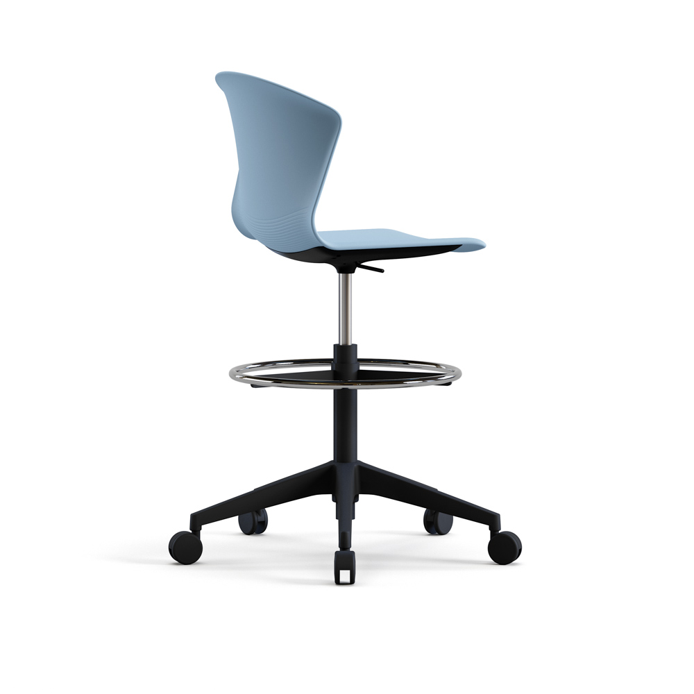 Taburete Whass en color azul con base de 5 ruedas negra