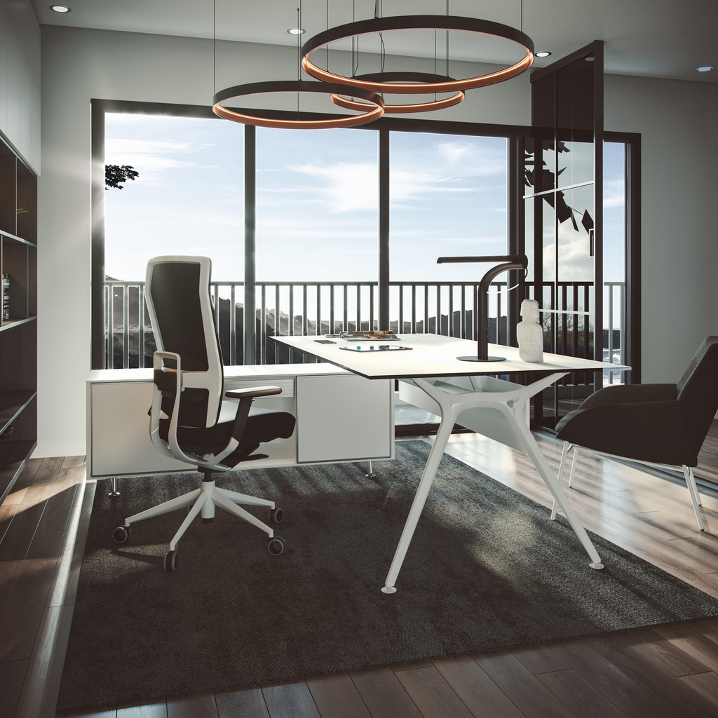 Mesa Arkitek de dirección y reunión con superficie blanca y estructura blanca