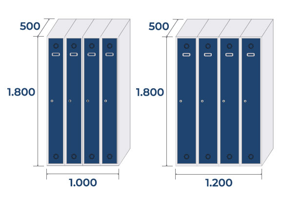 Medidas según el ancho de puerta de la taquilla metálica de 4 módulos de 1 puerta Eco Pro