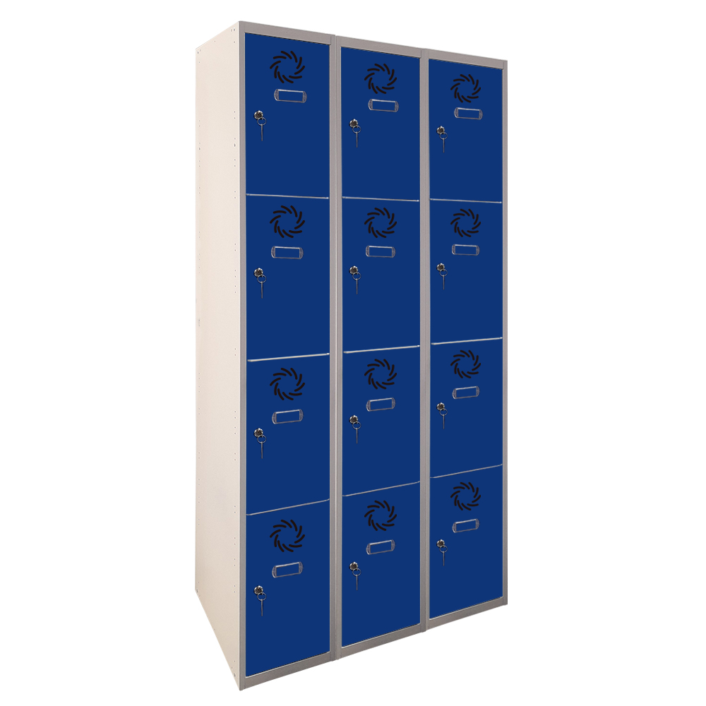 Taquilla metálica de 3 módulos de 4 puertas Eco Pro en color gris y azul estándar