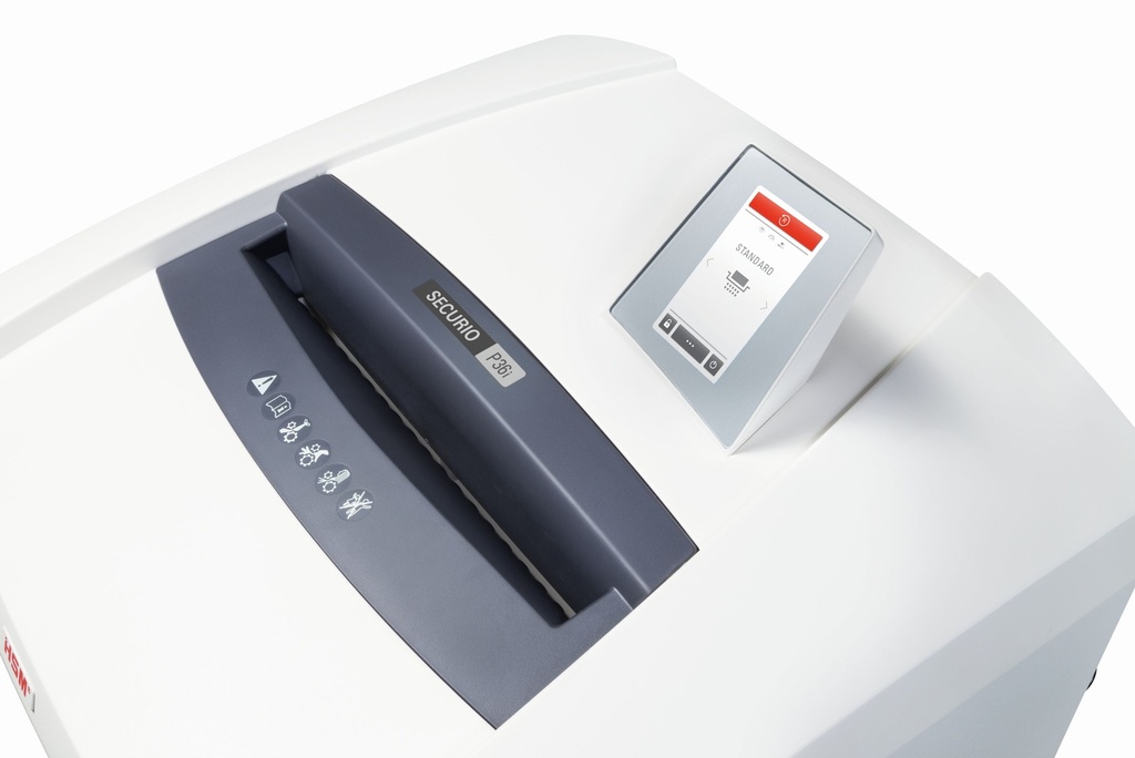 Destructora de papel con bajo consumo energético HSM Securio P36i con corte en partículas de 0,78 x 11 mm.