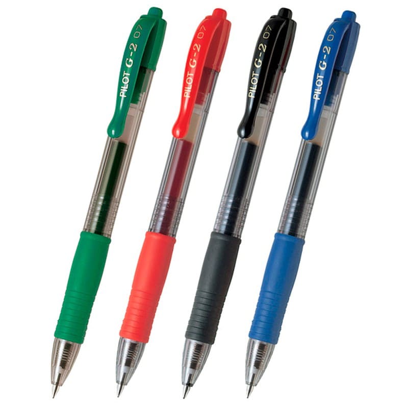 4 colores de Pilot G-2: azul, rojo, negro y verde