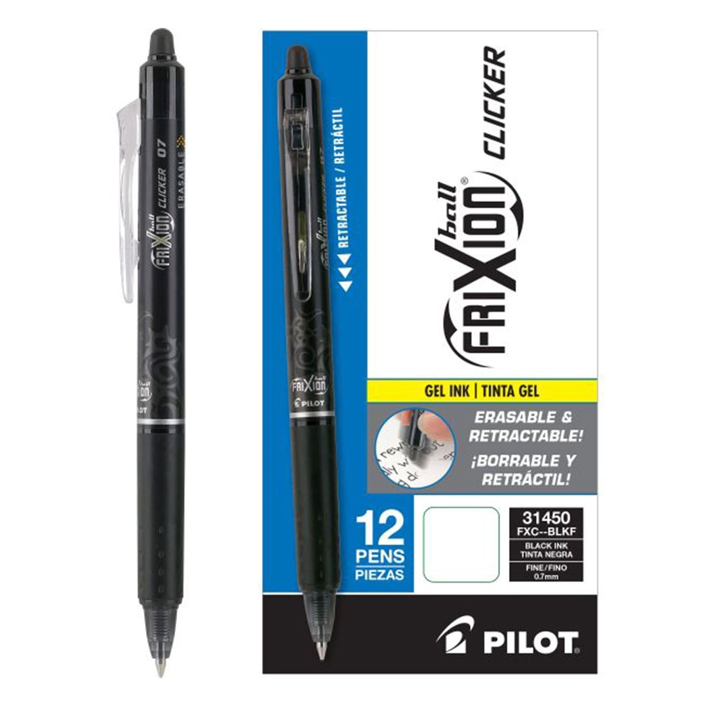 Caja de 12 bolígrafos de tinta borrable Pilot Frixipon Ball Clicker color negro