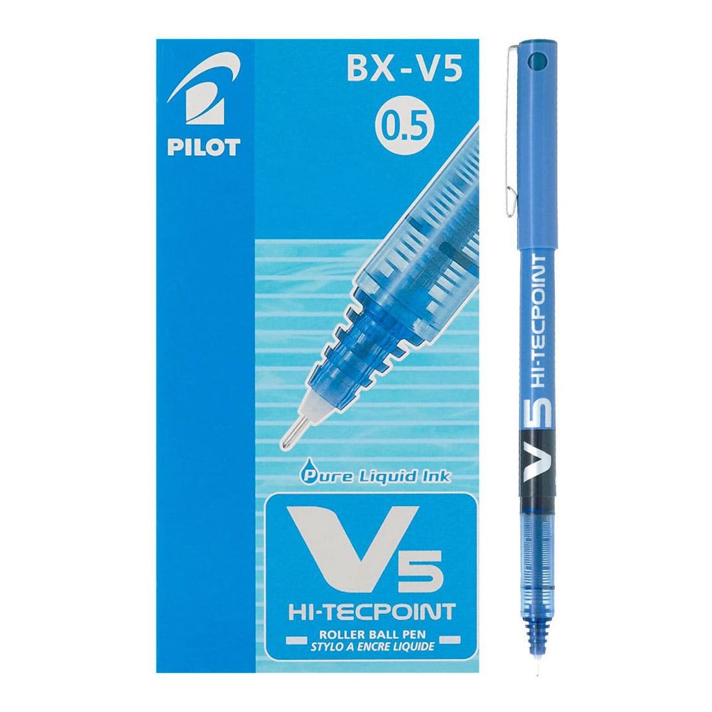 Caja de 12 bolígrafos tipo rotulador roller de tinta líquida Pilot V5 en color azul