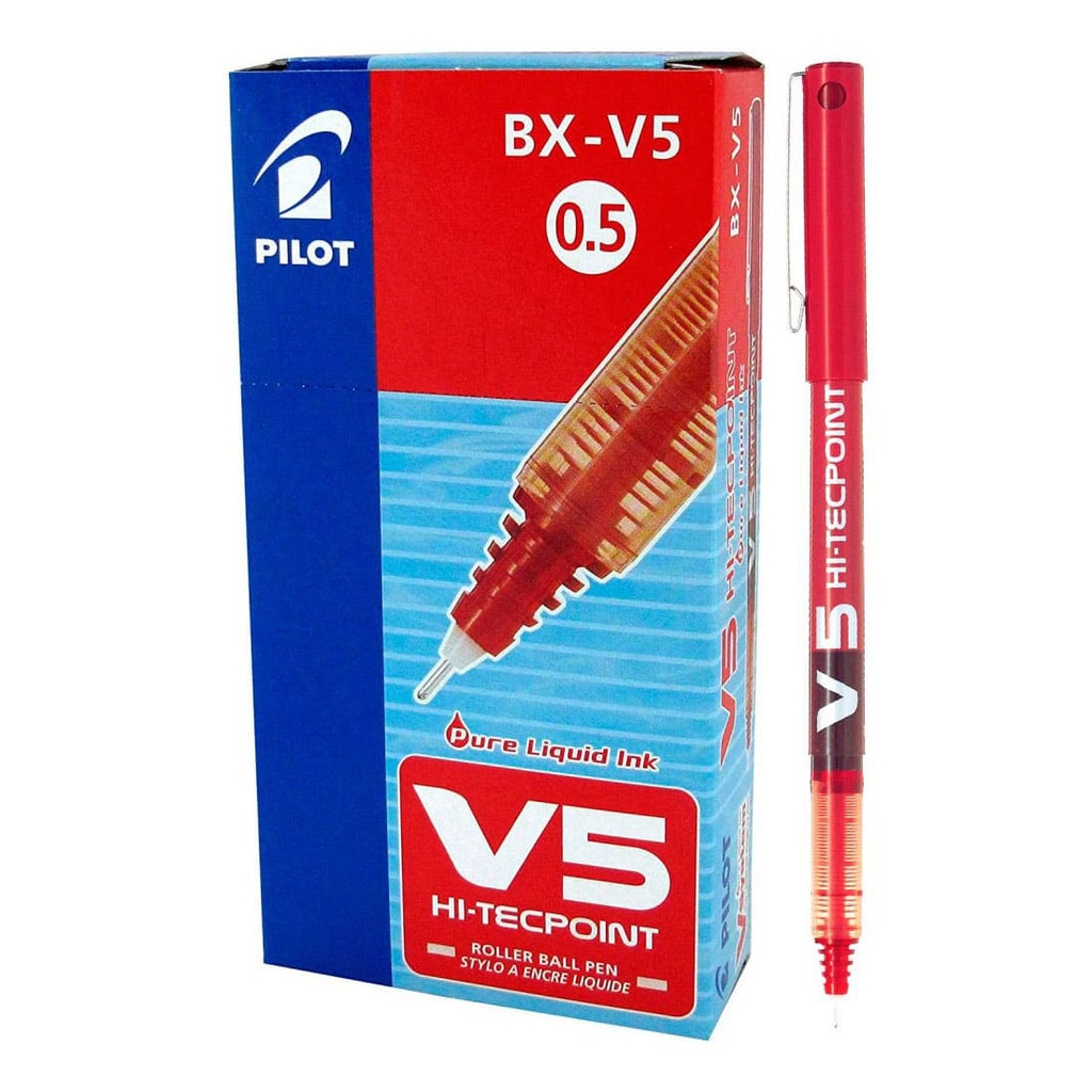 Caja de 12 bolígrafos tipo rotulador roller de tinta líquida Pilot V5 en color rojo