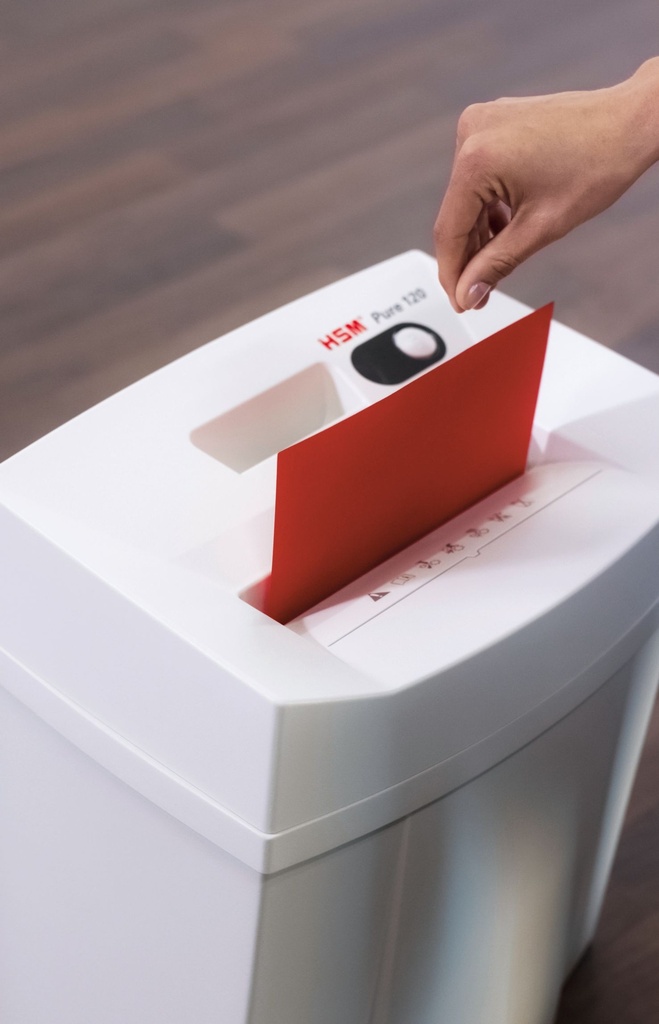 Destructora de documentos HSM Pure 120 con corte en tiras de 3,9 mm.