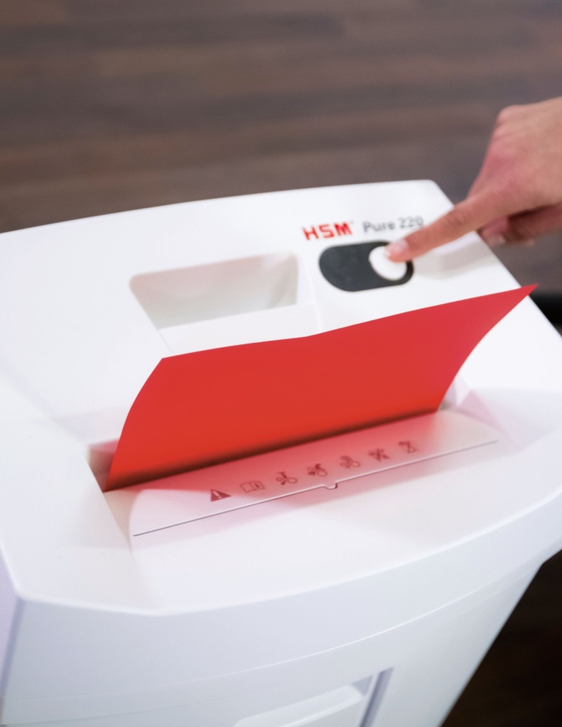 Destructora con ahorro de energía HSM Pure 220 con corte en tiras de 3,9 mm.