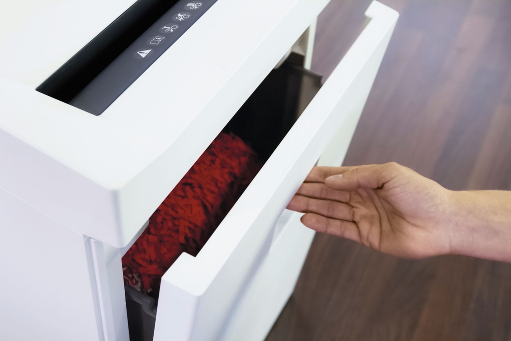 Papelera extraíble de destructora de papel HSM Pure 420 con corte en tiras de 3,9 mm.