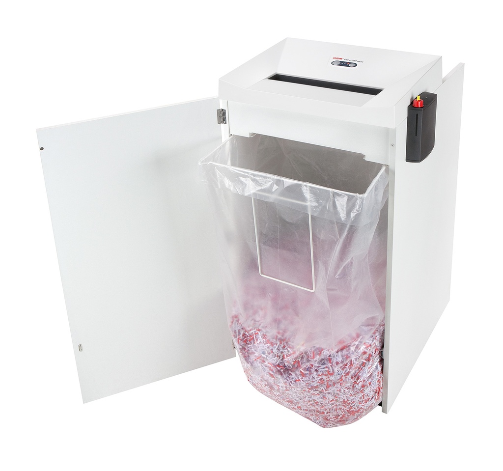 Destructora con puerta para papelera HSM Pure 740 Max con cabezal de corte en partículas de 4,5 x 30 mm.