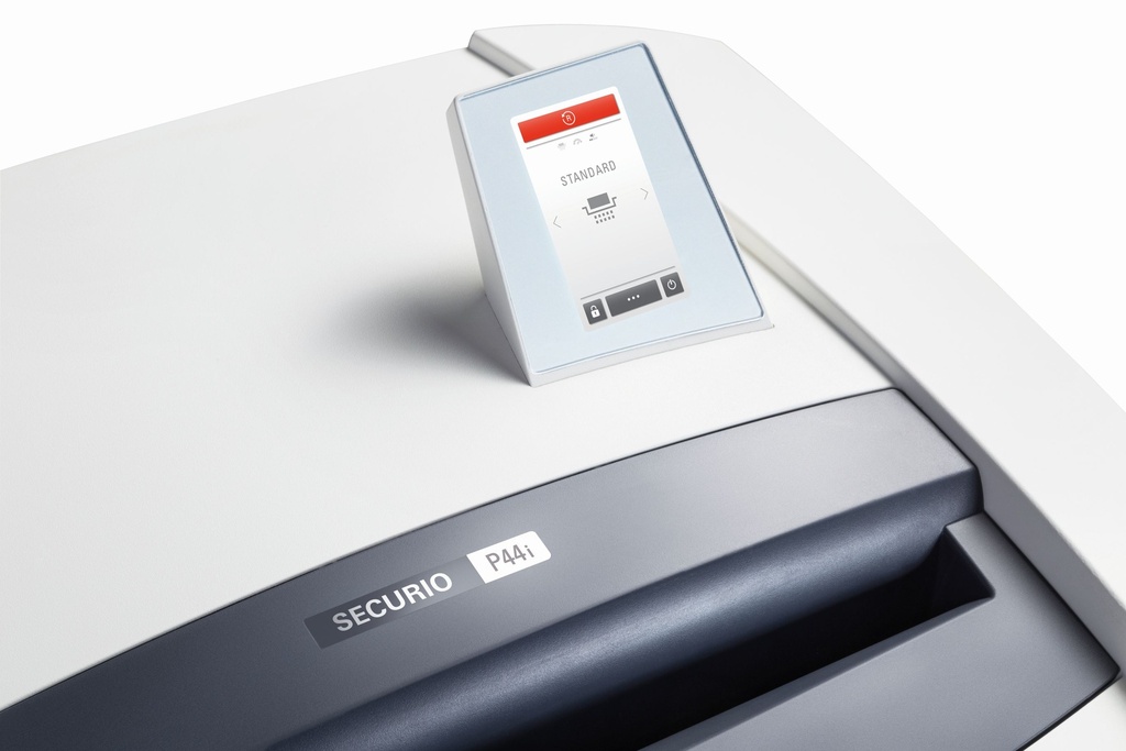 Destructora de papel con sistema Intelligent Drive HSM Securio P44i con corte en partículas de 0,78 x 11 mm.