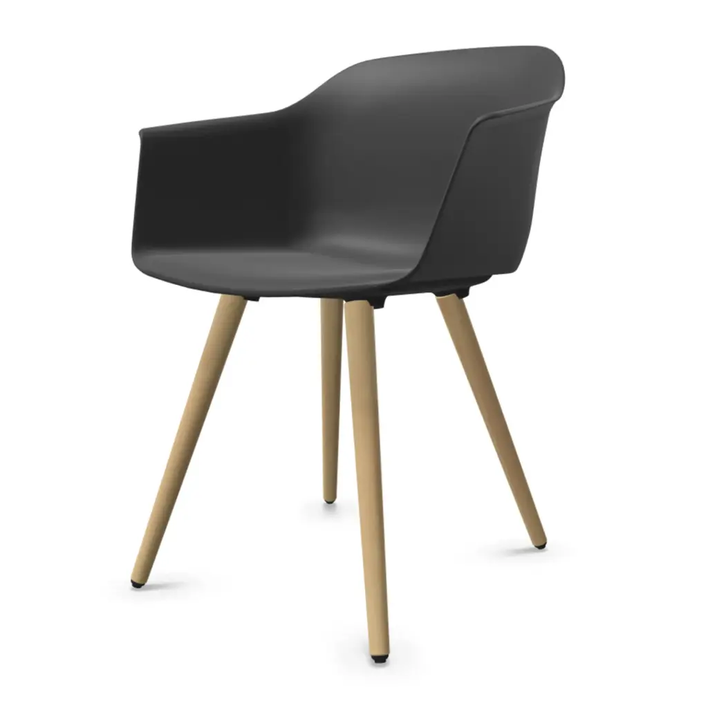 Silla Noom 60 con 4 patas de madera y carcasa de plástico