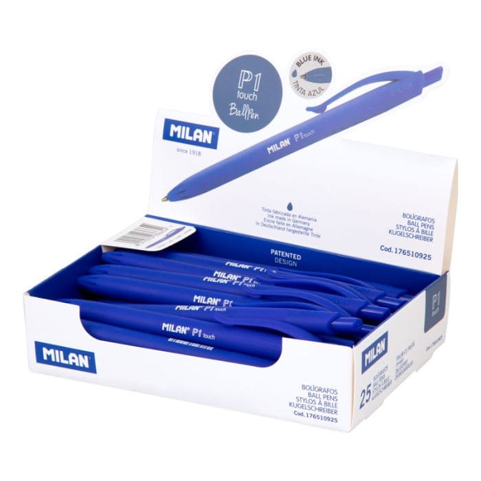 Bolígrafos retráctiles Milan P1 touch azul (Caja de 25 unidades)