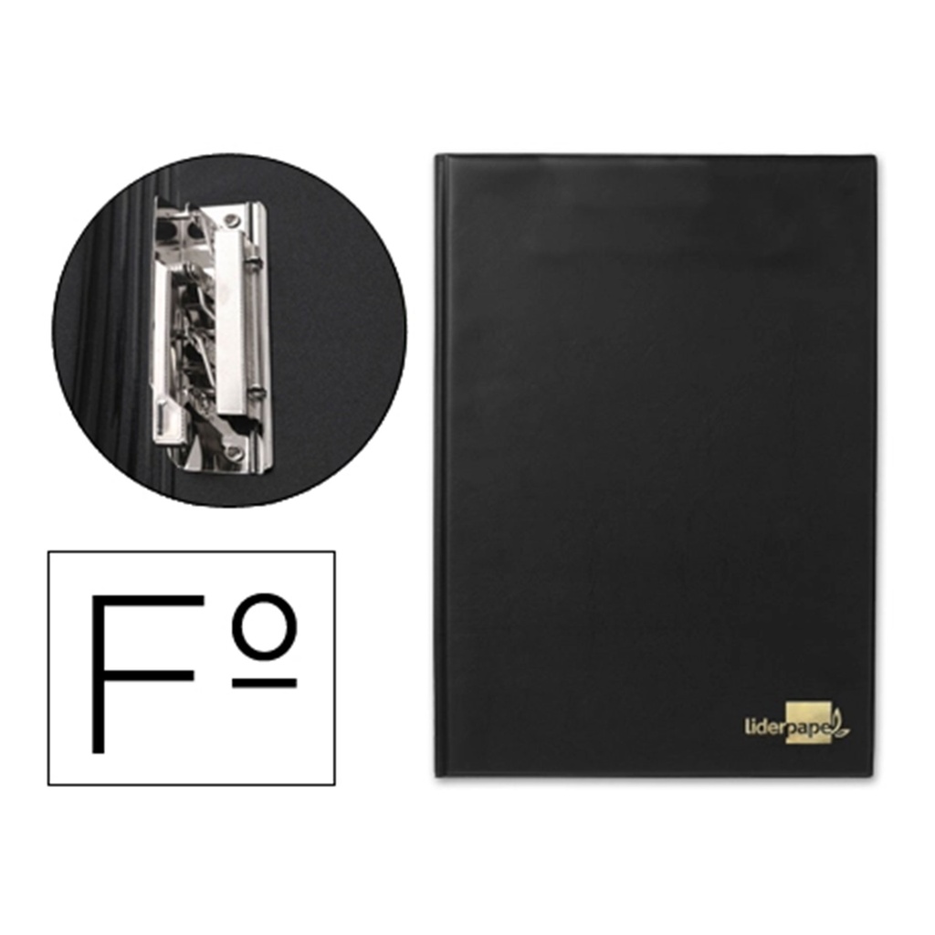 Carpeta negra símil piel con miniclip metálico lateral Folio