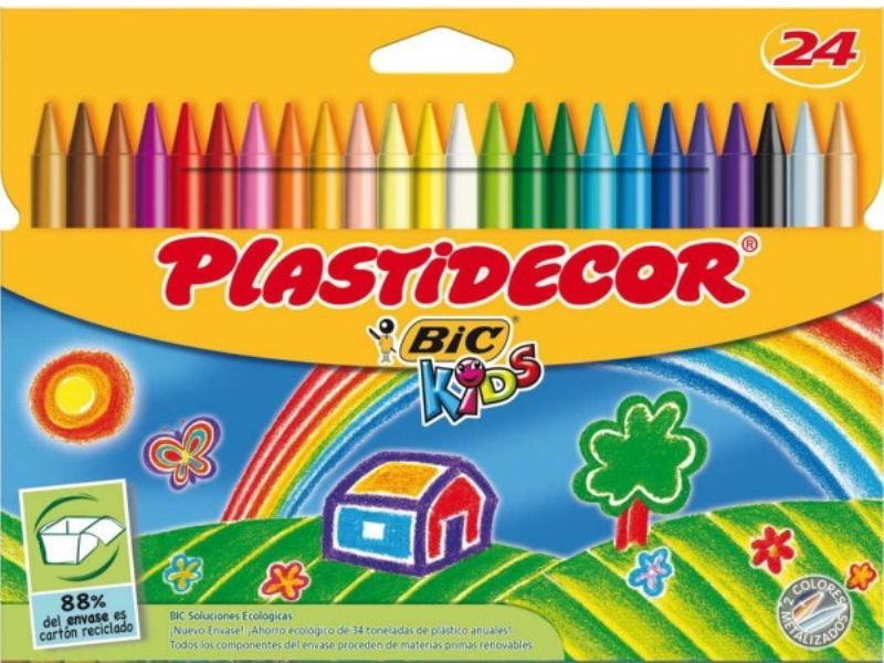 Lápices de cera BIC Plastidecor 24 colores lavables escolares para niños
