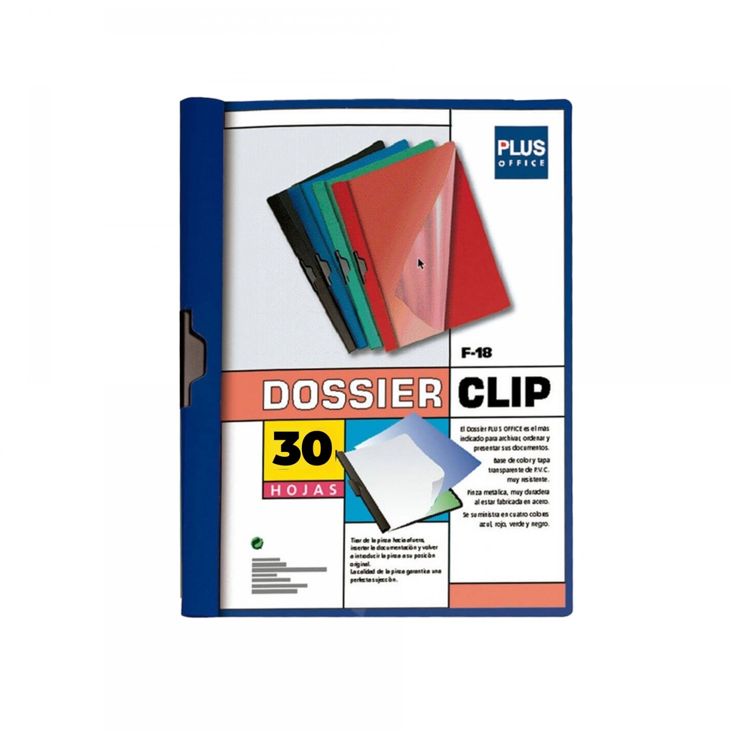 Dossier clip lateral A4 azul para 30 hojas F-18