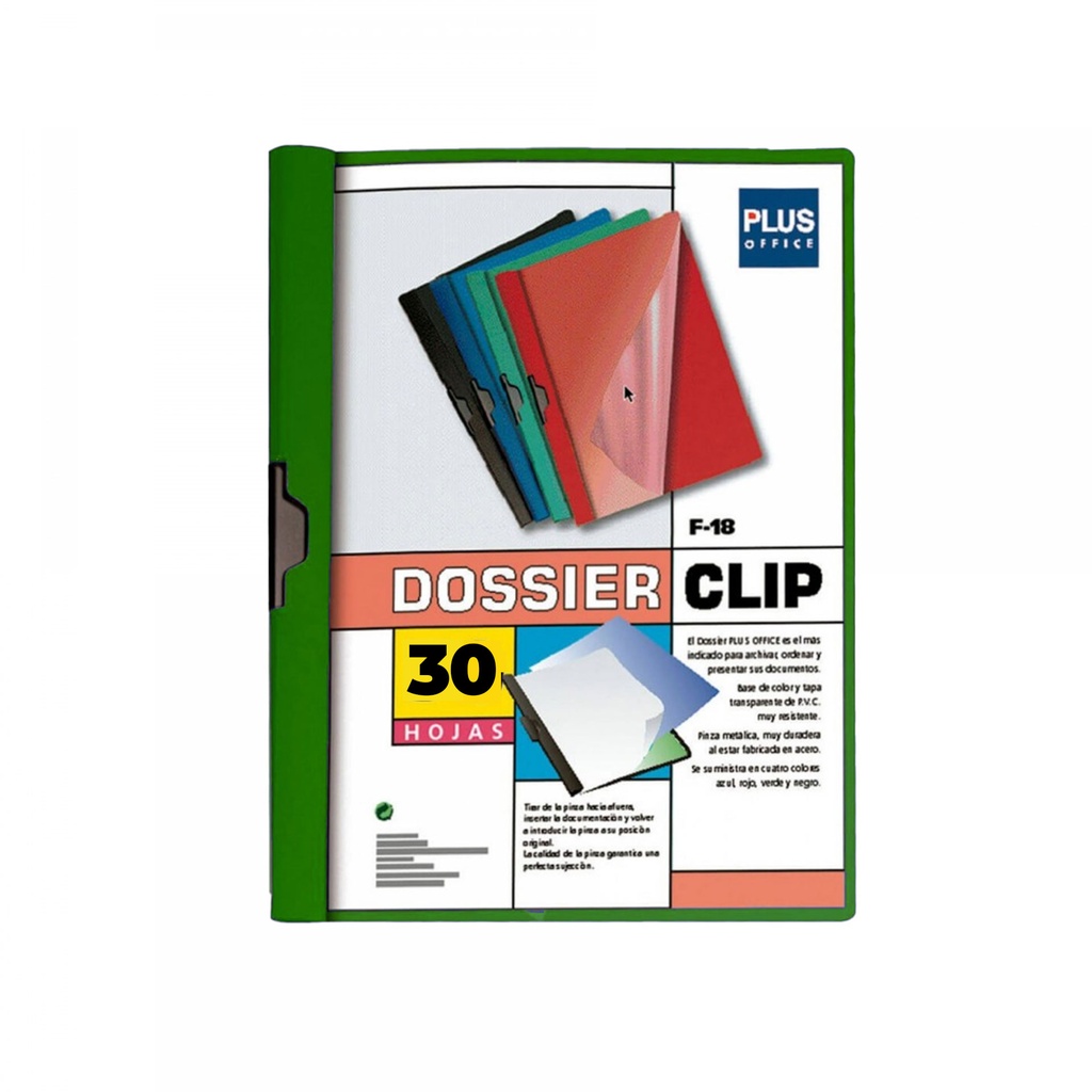 Dossier clip lateral A4 verde para 30 hojas F-18
