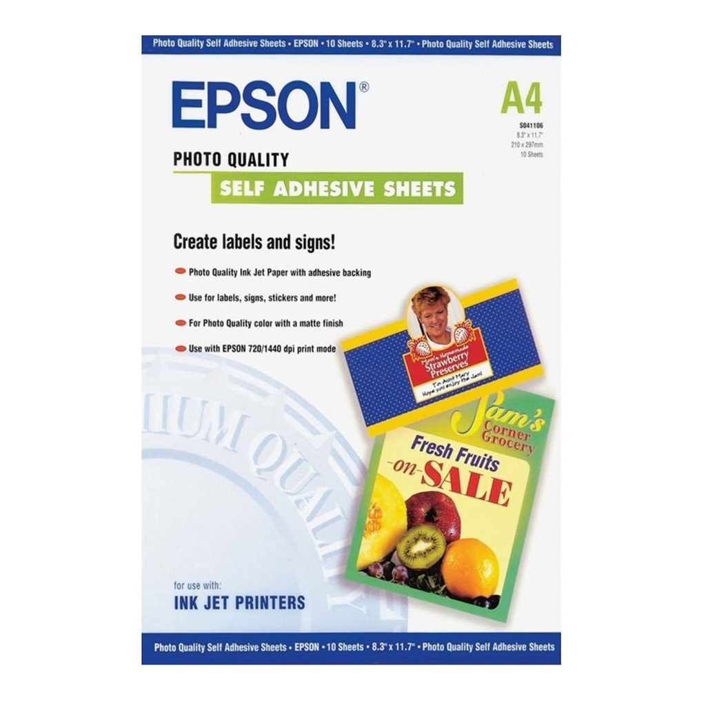Papel fotográfico autoadhesivo Epson S041106 A4 167 g/m² mate (Pack de 10 Hojas)