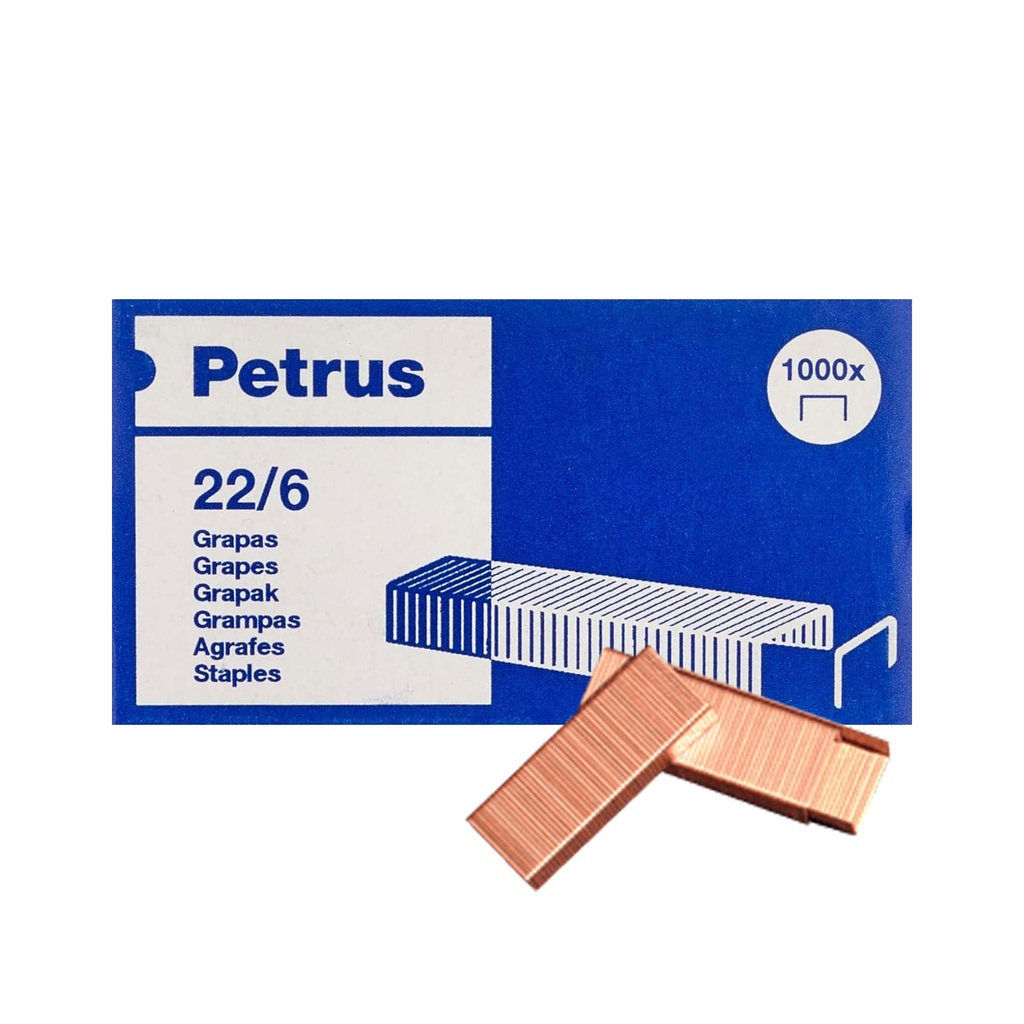Grapas 22/6 cobreadas Petrus (Cajita 1000 unidades)