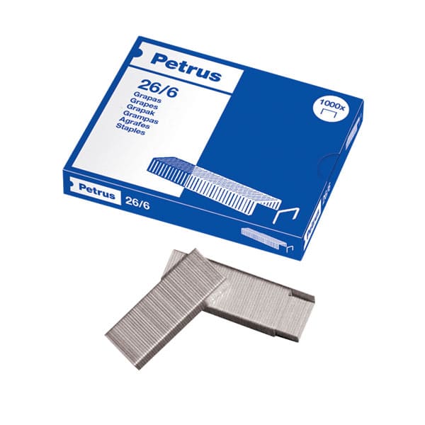 Grapas 26/6 galvanizadas Petrus (Cajita 1000 unidades)