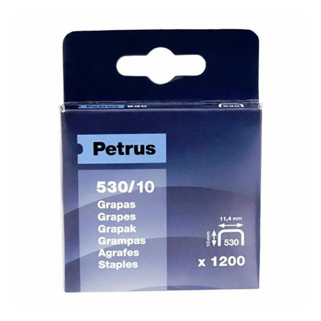 Grapas 530/10 cobreadas Petrus (Cajita 1200 unidades)