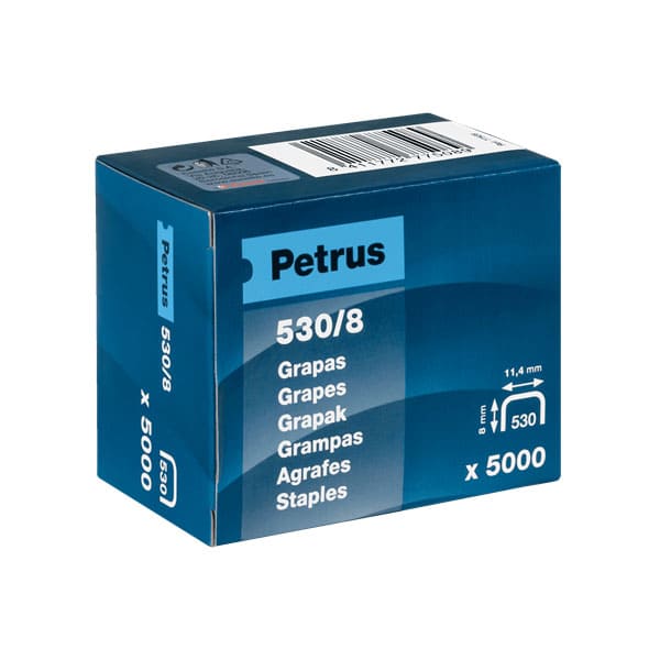 Grapas 530/8 cobreadas Petrus (Cajita 5000 unidades)