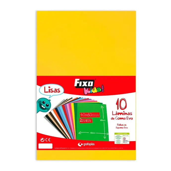 Goma Eva 40 x 60 cm 2 mm amarilla Fixo Kids (Bolsa 10 láminas)