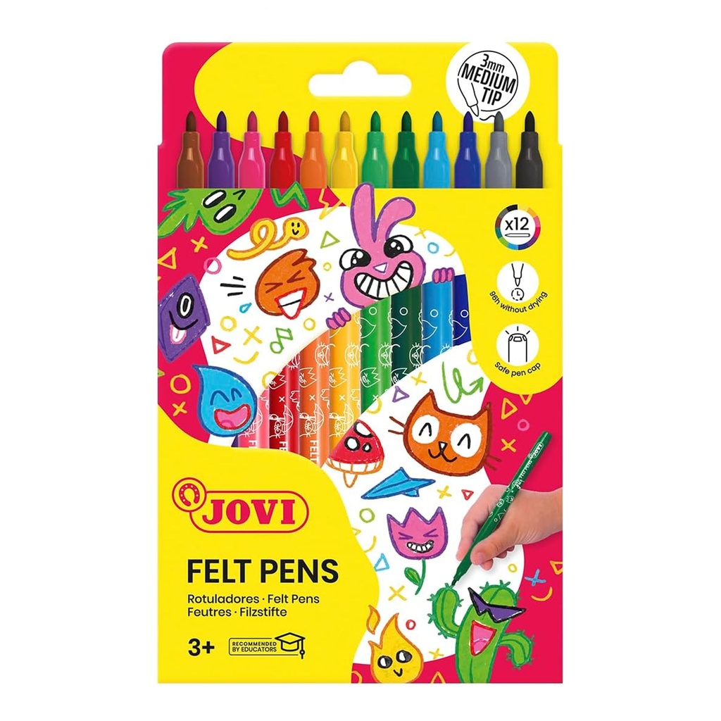 Rotuladores escolares de colores Jovi punta fina lavables (Pack 12 unidades)