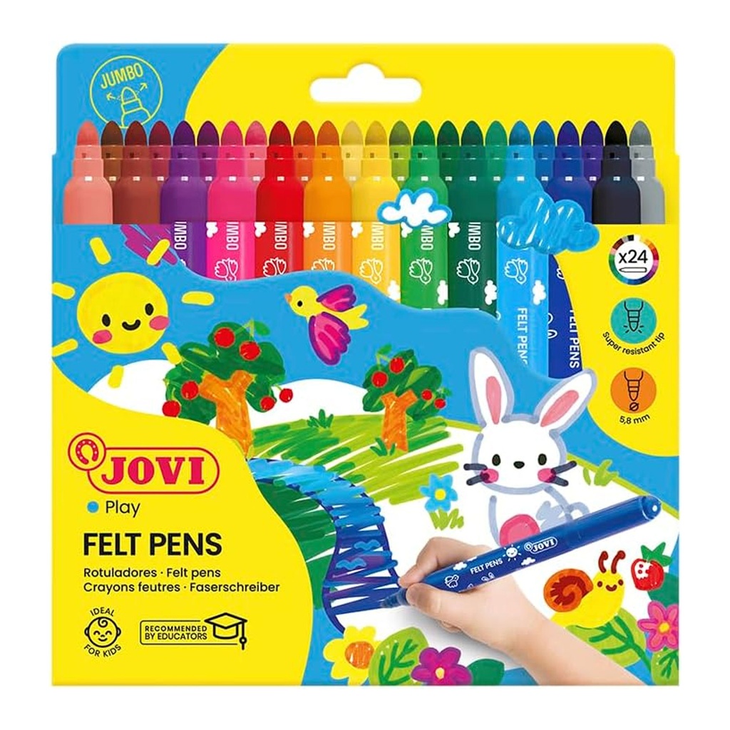Rotuladores escolares de colores Jovi Maxi punta gruesa lavables (Pack 24 unidades)