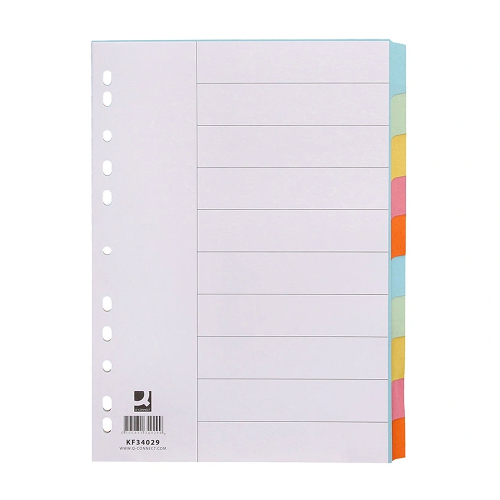 Separadores de cartulina de colores con 10 posiciones A4 Q-Connect