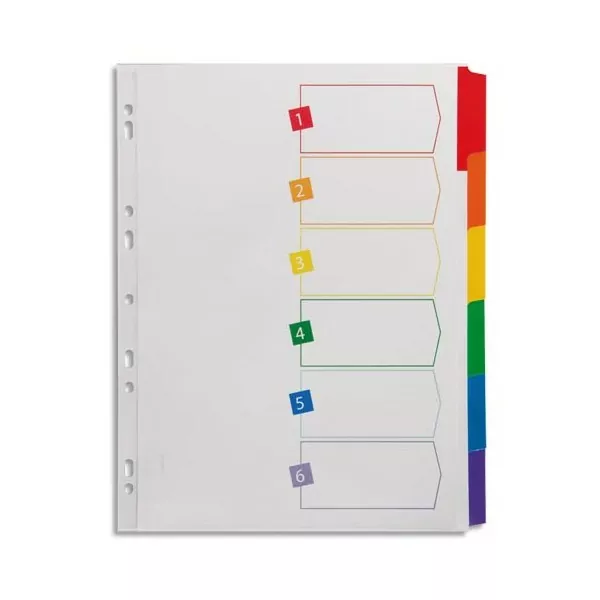 Separadores de cartulina de colores con 6 posiciones A4+ Avery