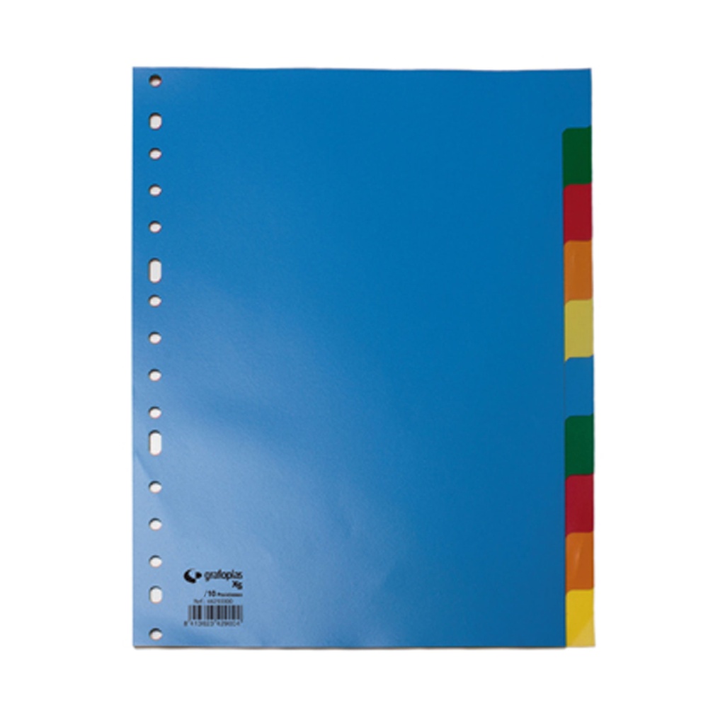Separadores de plástico de colores con 10 posiciones A4 Grafoplás